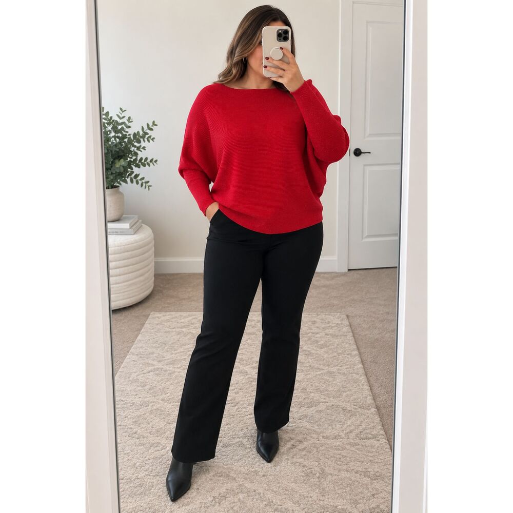 G Greige Red Metallic Ribbed Dolman Sweater Women’s XL Stretchy